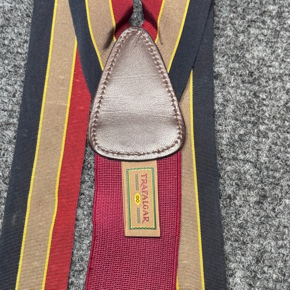 Trafalgar Suspenders Mens OS Multi Stripe Silk Braces Leather Button End Preppy
